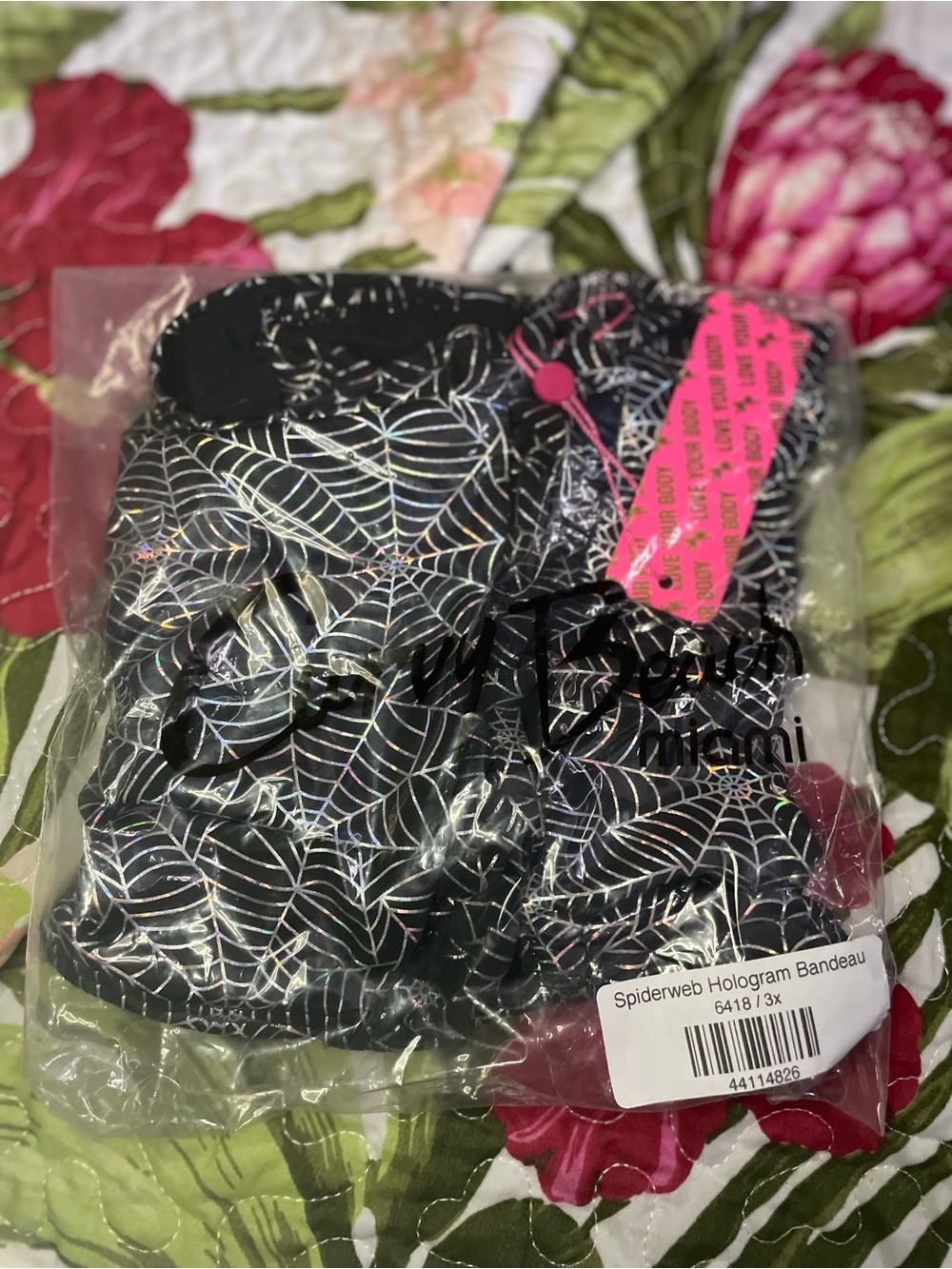 Curvy Beach Black Spiderweb Bandeau Bikini Top 3X Plus Size Luxury USA - Picture 2 of 5